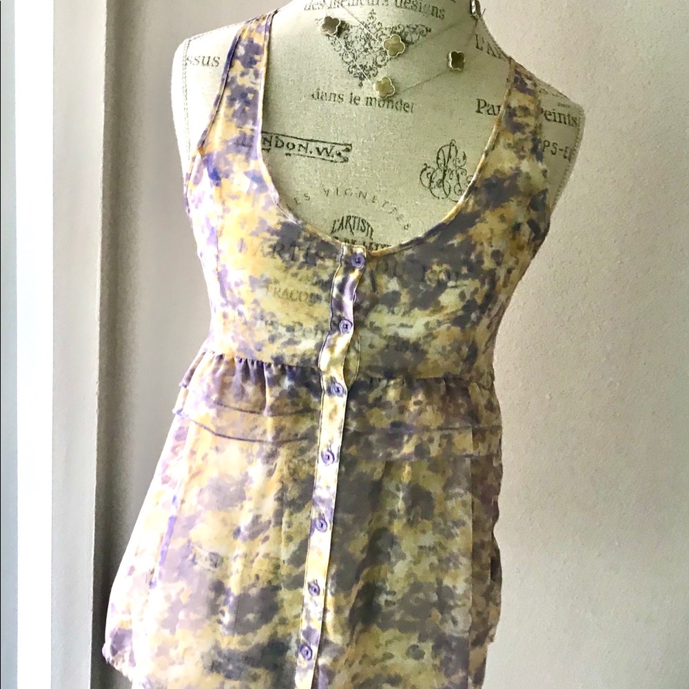 Jack Lavender Yellow Sheer Button Blouse Sz XS